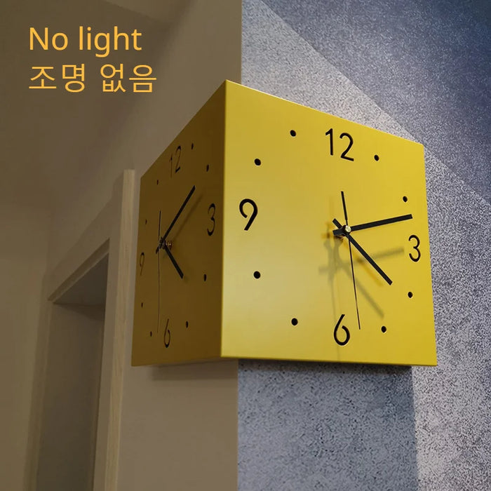 Creative Light Sensor Corner Wall Clock Square Simple Double Sided Wall Clock with Arabic Numeral Scale Analog Silent Wall Clock