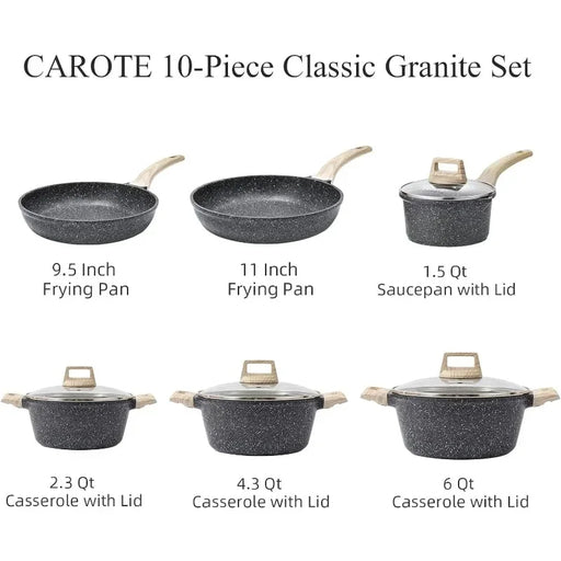 Carote Nonstick Granite Cookware Sets 10 Pcs Stone Cookware Set,non stick frying pan set , pots and pans set