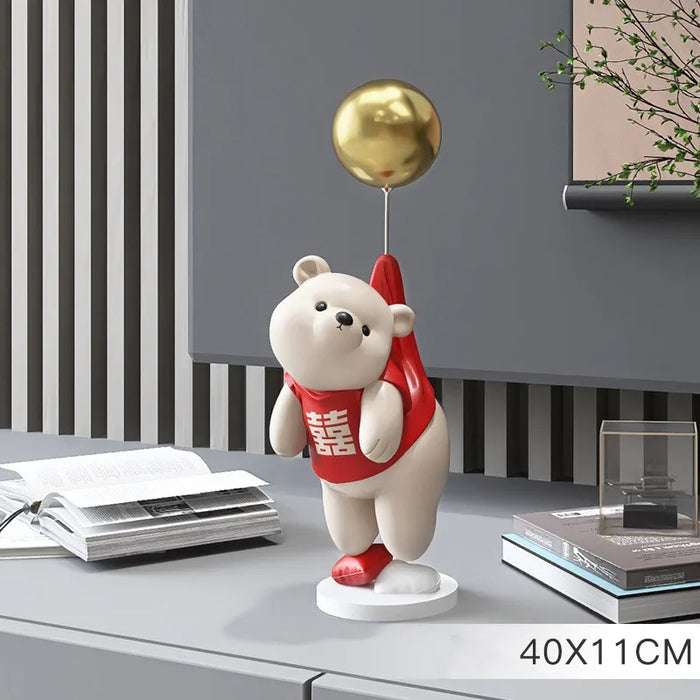 Creative Balloon Polar Bear Resin Ornaments, Home Decor Crafts, Office Desk Figurines, Bookcase Sculpture Craft