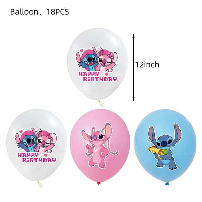 Disney Pink Interstellar Stitch Angel Birthday Party Decoration Flag Pulling Balloon Cake Flag Insertion Spiral Set Supplies