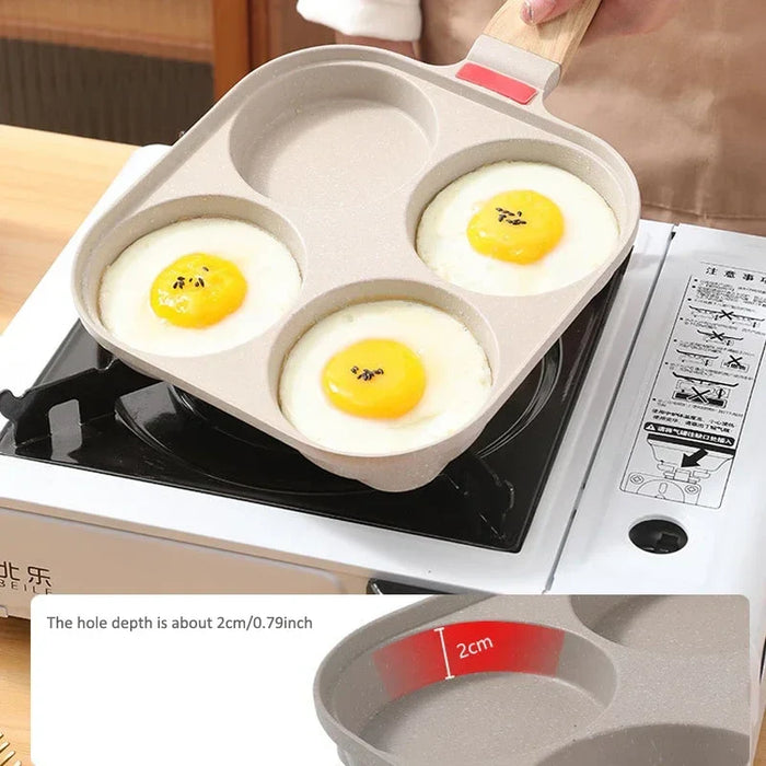 4-hole Omelet Pan with Lid Egg Burger Cooking Pan Home Breakfast Cookware Universal Gas & Induction Cooker Non-stick Frying Pan