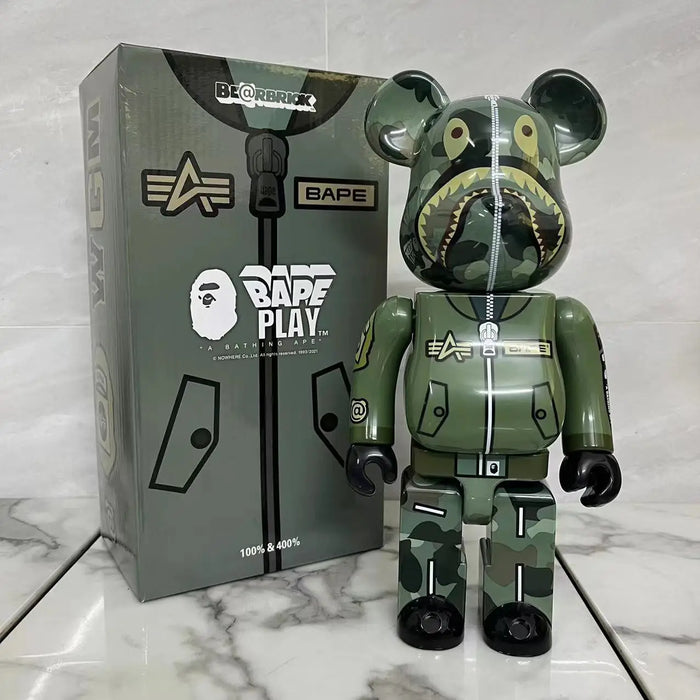 28cm Camouflage Joint Ring Shark Camo Bearbrick Home Decoration Bear Toys Chiaki Action Figures Model Modern Decor Items Luxury