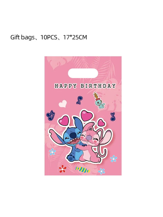 Disney Pink Interstellar Stitch Angel Birthday Party Decoration Flag Pulling Balloon Cake Flag Insertion Spiral Set Supplies