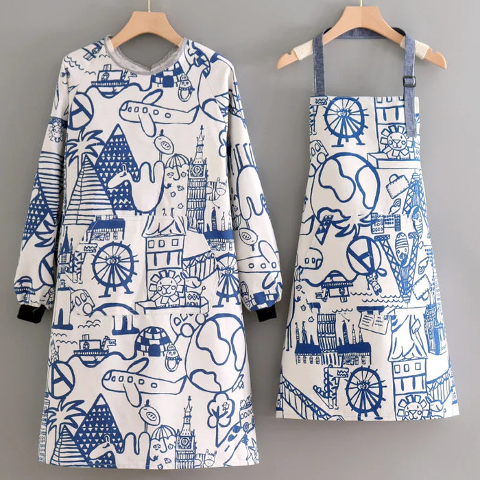 Fashionable Canvas Kitchen Cooking Apron Home Long Sleeve Durable Women's Overwear Work Clothes