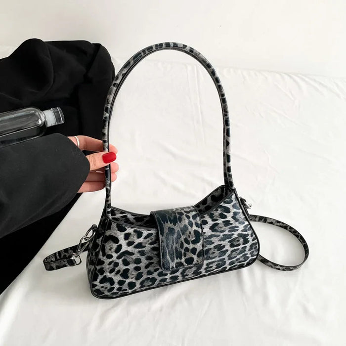 French Style Underarm Bag For Women Brown Black Leopard Handbag Clutch Bag Female Vintage PU Leather Crossbody Bags Versatile