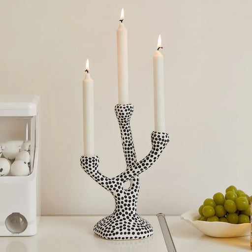 Ceramic Candle Holder Candleholder Polka Dot Pattern Abstract Crafts Wedding Centerpieces Candle Stick Holder Home Decoration