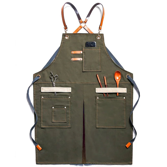 Adjustable Neckband Waistline Denim Apron Convenient Front Pocket Foldable Soft Wear-resistant Overalls for Home Kitchen Garden