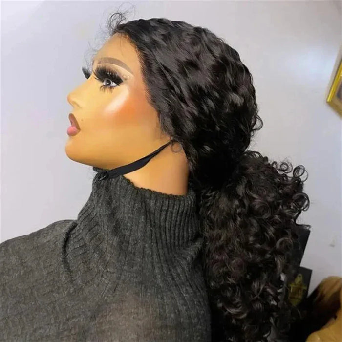 QW26"Long Black 180%Density Soft Kinky Curly Lace Front Wigs For Women Baby Hair Preplucked Daily Wear Glueless Synthetic Wigs