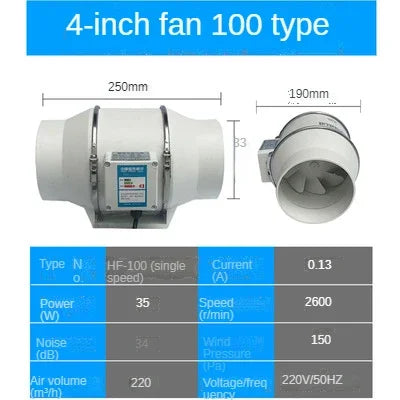 3''4''5''6'' Extractor Exhaust Fan 220V Low Noise Inline Duct Wall Air Blower Home Bathroom Grow Room Ventilation Vent