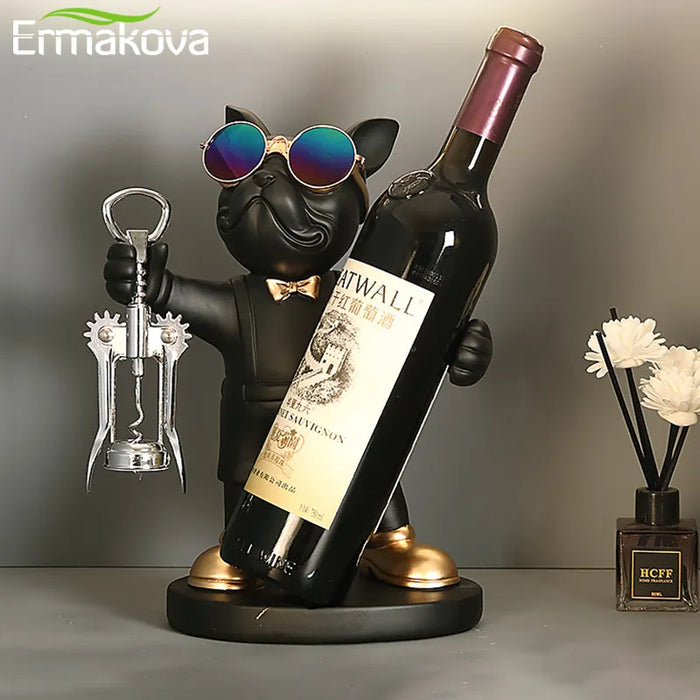 ERMAKOVA French Bulldog Wine Rack Decoration Wine Holder Dog Butler Bottle Seat Design Statue Table Resin Decoration Sculpture