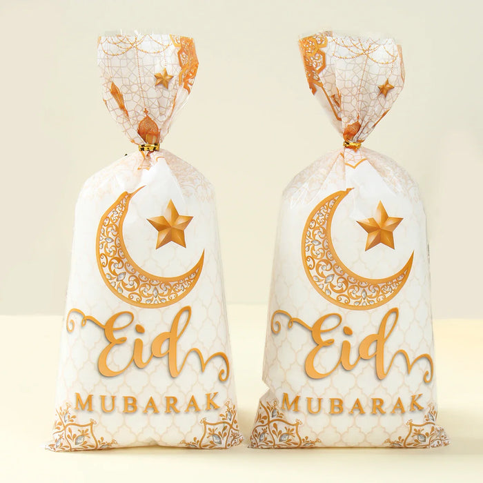 25/50/100pcs Eid Mubarak Gift Packing Bags Plastic Cookie Candy Bags Kareem Ramadan Decor 2024 Islamic Muslim Party Supplies