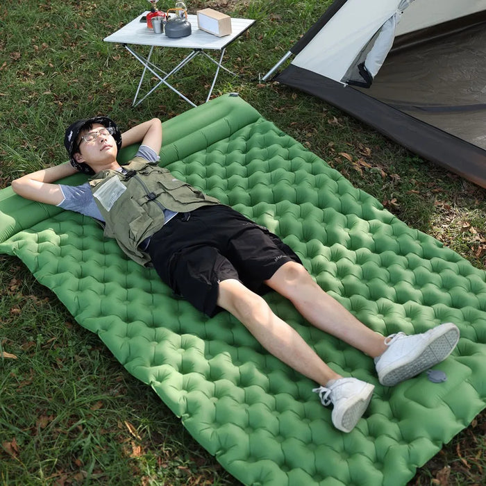 Double Sleeping Pad for Camping Self-Inflating Mat Sleeping Mattress with Pillow for Hiking Outdoor 2 Persons Travel Bed Air Mat