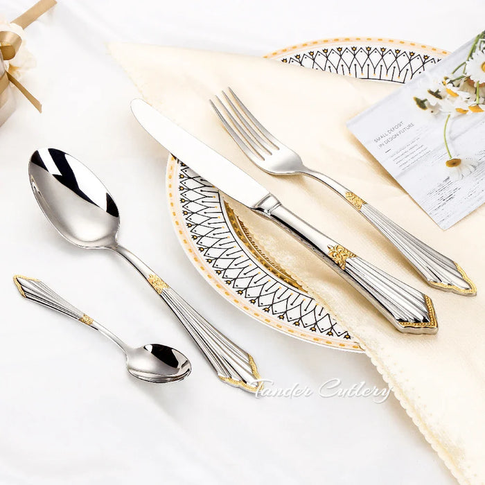 8/12/16/20/24Pcs Gold Plated Cutlery Stainless Steel Tableware Luxury Dinner Set Sliver Knife Fork Spoon Mirror Kitchen Utensils