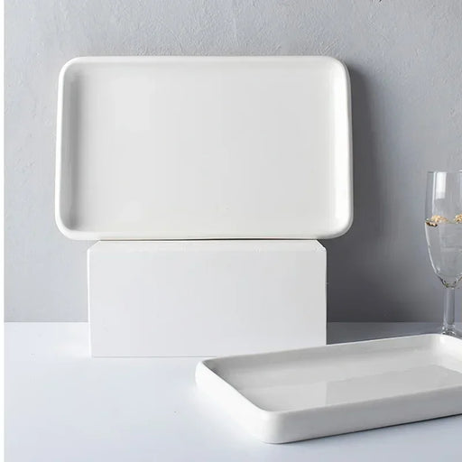 Ceramic Plate White Square Round Western Food Plate Dinner Plate Tableware Multifunctional Storage Tray Home Kitchen Supplies