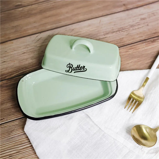 Europe style Retro Nostalgic Enamel With Lid Snack Tray Home Kitchen Tableware Butter Box Cheese Storage cheese plate