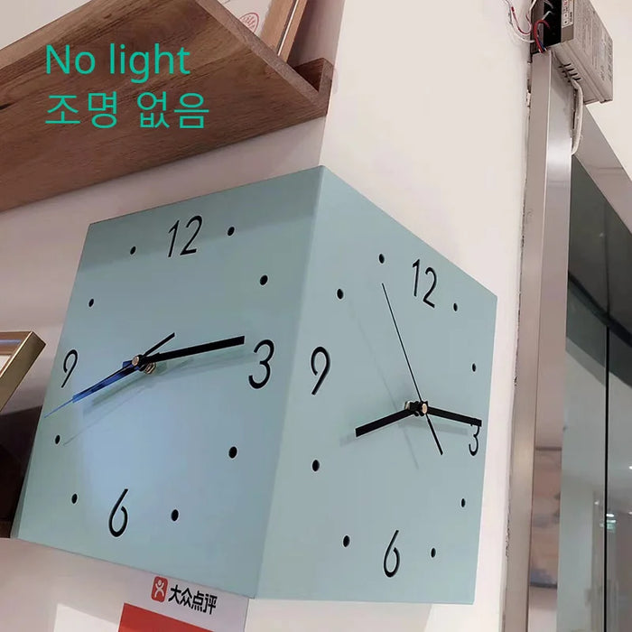 Creative Light Sensor Corner Wall Clock Square Simple Double Sided Wall Clock with Arabic Numeral Scale Analog Silent Wall Clock