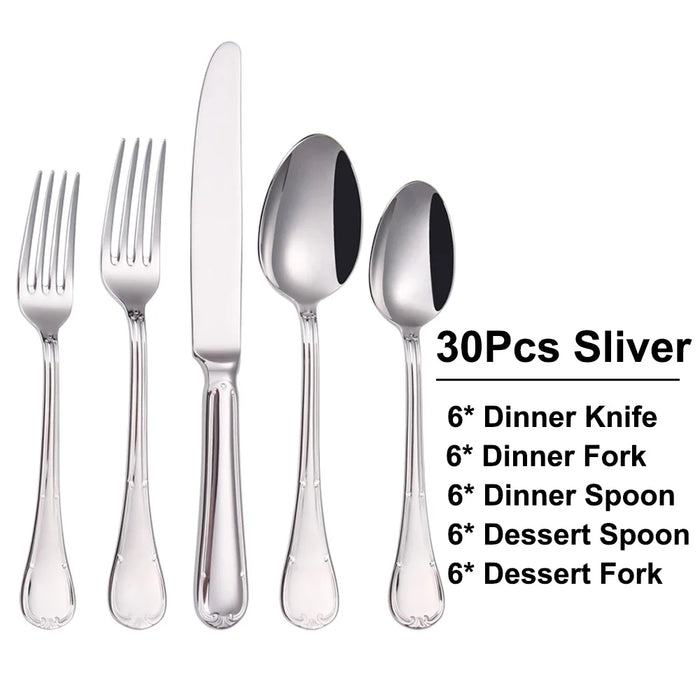 24/30 Pieces Gold Cutlery Set Complete Stainless Steel Tableaware Mirror Dinner Set Sliveware Knife Fork Spoon Kitchen Untensils