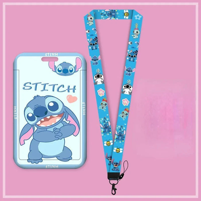 Disney Anime Credential Badge Holder Kawaii Stitch Card Holders Student Campus Lanyard Cards Holder Neck Straps for Kids Gift