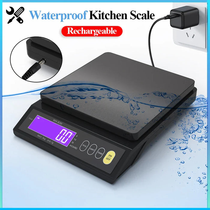 5kg/10kg Rechargeable Electronic Kitchen Scale Stainless Steel Waterproof Home Use Digital Weighing Scale Baking Measuring Tools