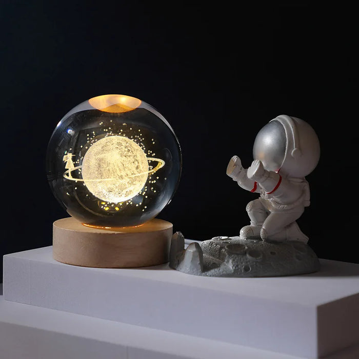 Christmas Crystal Ball Decoration 2023 Astronomy Solar System Planets Moon Astronaut LED Balls Home Snow Glass Globe Decorations