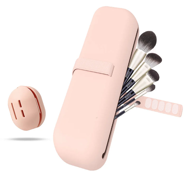 Travel Makeup Brush Holder, Silicone Cosmetic Brushes Bag, Makeup Sponge Case Portable Waterproof Makeup Tools for Women Girls