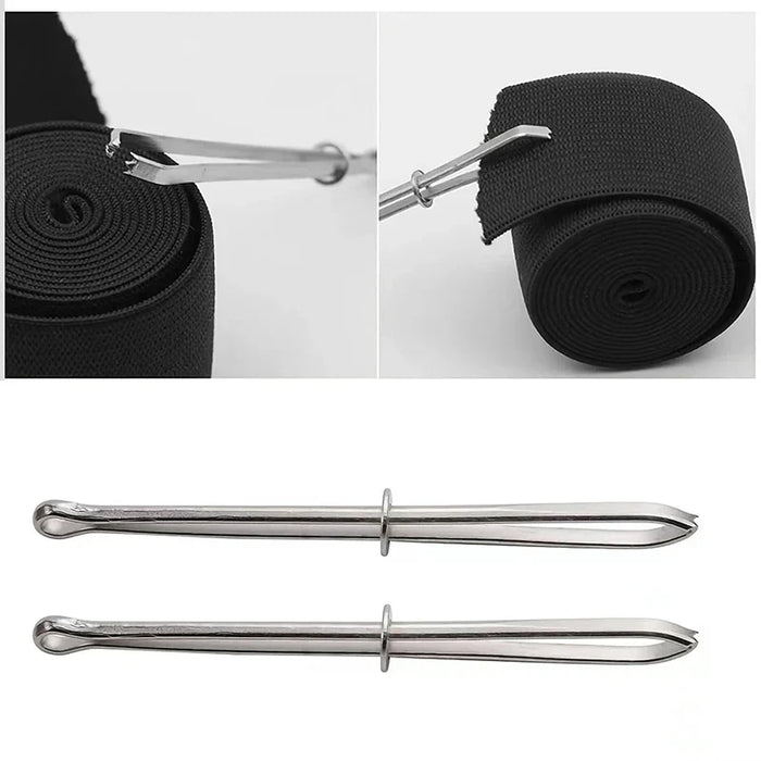 2pcs Stainless Steel Garment Clips Sewing DIY Tools Elastic Band Tape Punch Cross Stitch Threader Wear Rope Elastic Clamp