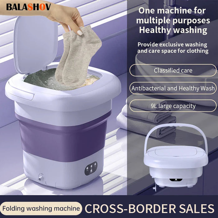 9L Foldable Washing Machine Portable Socks Underwear Panties Retractable Household Washing Machine With Spinning Dry