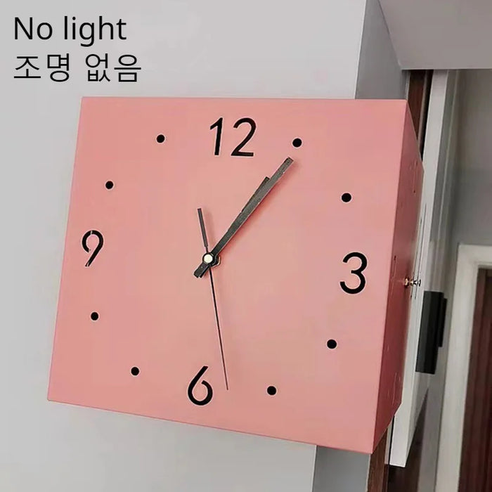 Creative Light Sensor Corner Wall Clock Square Simple Double Sided Wall Clock with Arabic Numeral Scale Analog Silent Wall Clock