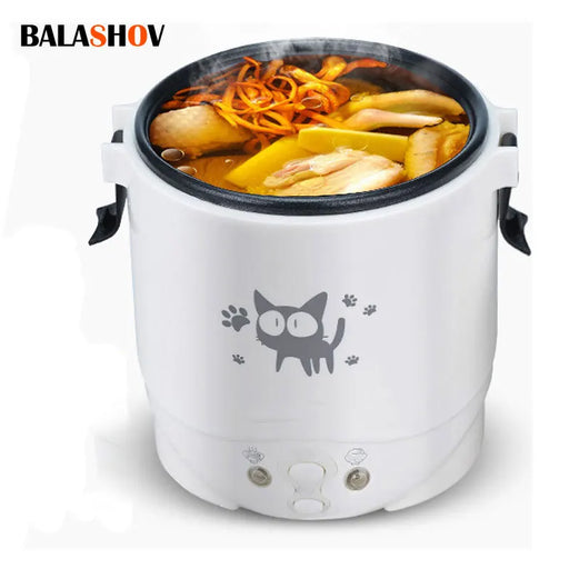 Electric Mini Rice Cooker Portable 1L Water Food Heater Machine Lunch Box Warmer 2 Persons Cooking Machine for Home Car Truck