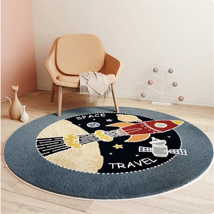 Nordic Carton Round Rug Carpets for Home Living Room Bedroom Kids Room Blanket Plush Floor Mat Decoration Salon Pile Area Rug