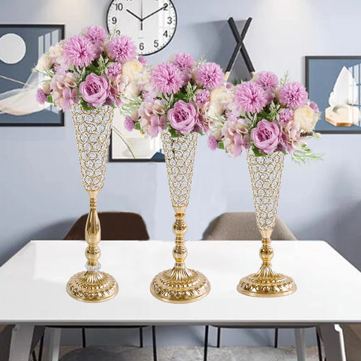 2Pcs/lot Metal Flower Vase, Crystal Flower Arrangement Stand for Wedding Centerpieces for Table,Restaurant Hotel Decorations