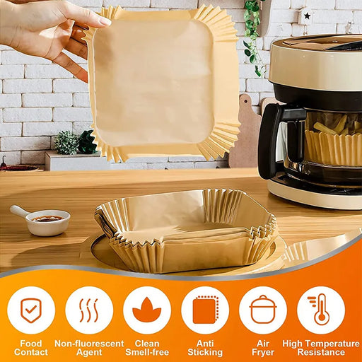 50/100Pcs Air Fryer Disposable Paper Air Fryer Accessories Square Round Oil-proof Liner Non-Stick Mat for Kitchen Oven Baking