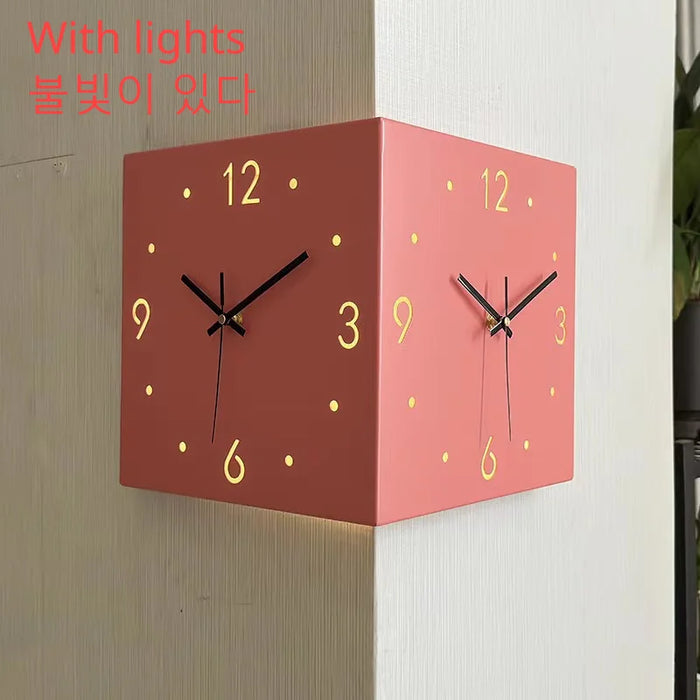 Creative Light Sensor Corner Wall Clock Square Simple Double Sided Wall Clock with Arabic Numeral Scale Analog Silent Wall Clock