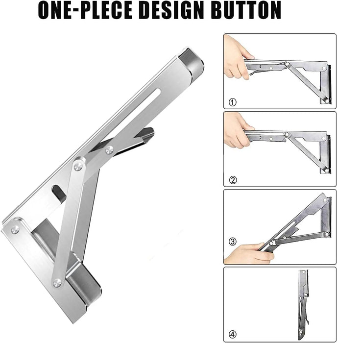 2pc Folding Shelf Brackets Heavy Duty Stainless Steel DIY Wall Mounted Collapsible Furniture Space Saving for Garage Workstation