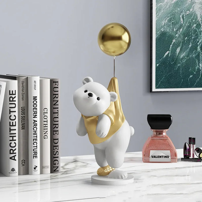 Creative Balloon Polar Bear Resin Ornaments, Home Decor Crafts, Office Desk Figurines, Bookcase Sculpture Craft