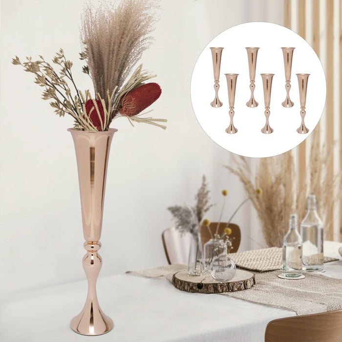 6Pcs Metal Trumpet Vases Desktop Metal Large and Tall Vases Flower Holder Gold Metal Flower Luxury Decoration Vase Centerpiece