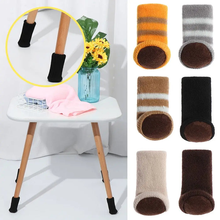 4PCS Universal Leg Sock Protective Case Knitting Chair Foot Cover Non-Slip Floor Furniture Protector Home Decor