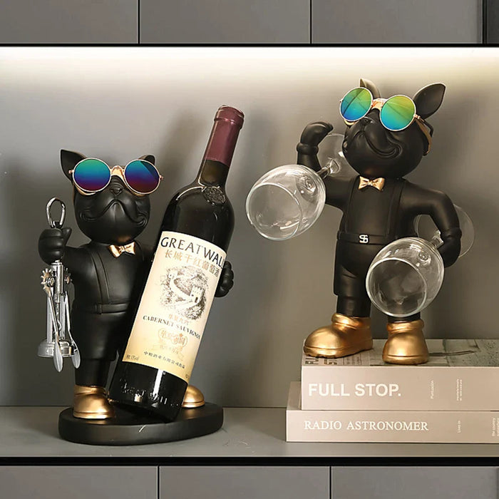 ERMAKOVA French Bulldog Wine Rack Decoration Wine Holder Dog Butler Bottle Seat Design Statue Table Resin Decoration Sculpture