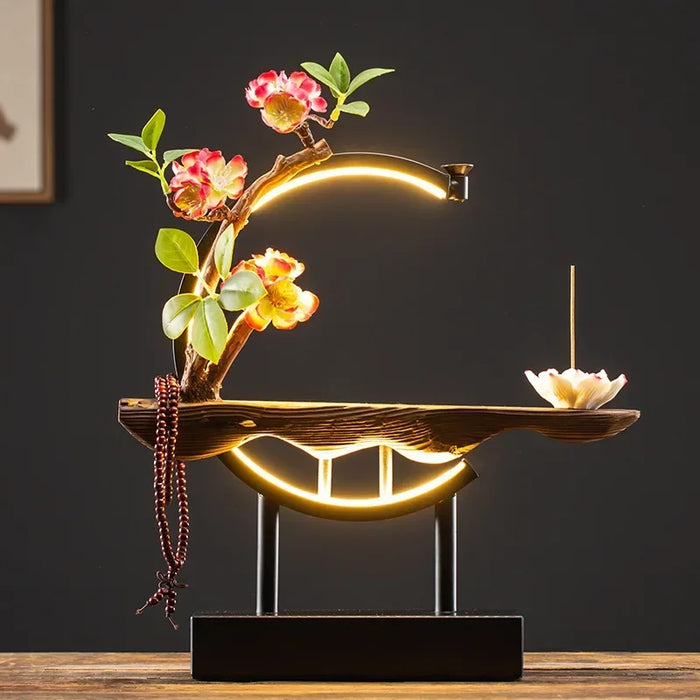 FY Chinese Style Backflow Incense Burner Plug-in LED Light with Iron Frame Incense Sticks Holder Big Size Home Decor Ornaments