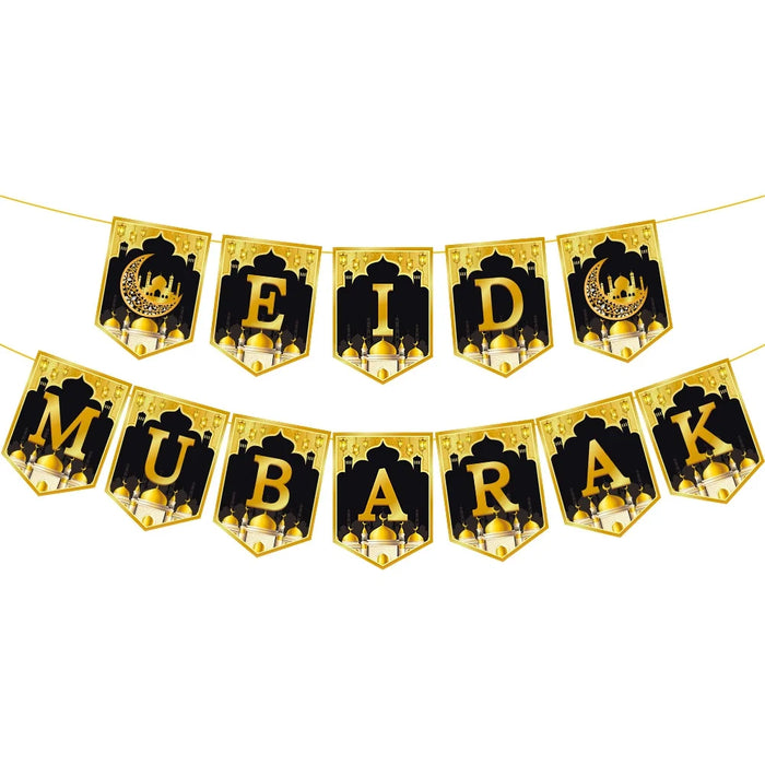 EID Mubarak Banner Ramadan Kareem Banner Party Decorations Supplies Star Moon Hanging Ornament Umrah Mubarak Decoration for Home