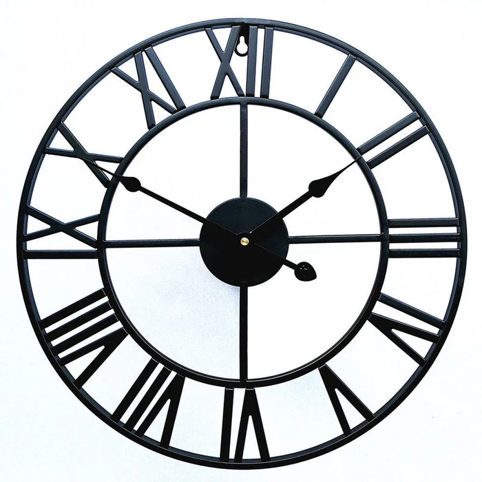 40/47/60/80cm Wall Clock Modern 3D Large Retro Black Iron Round Hollow Metal Wall Clock Nordic Roman Numerals Clock Home Decor