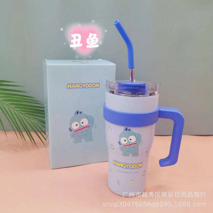 700/1200ml Sanrio Hello Kitty Cinnamoroll Thermos Cup Straw Cup with Handle Cartoon High Capacity Stainless Steel Water Cup Gift