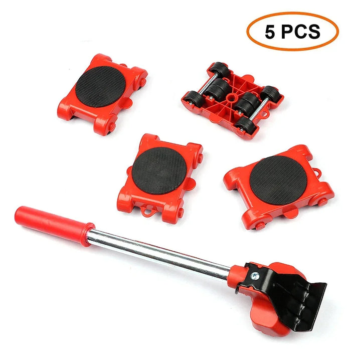 5 Pcs Furniture Moving Transport Roller Set Removal Lifting Moving Tool Set Wheel Bar Mover moving Heavy Stuffs Device Hand Tool