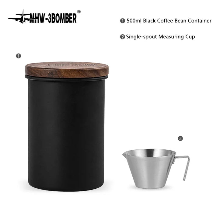 500ml Stainless Steel Coffee Containers with Measuring Cup 100ml Bean Storage Container & Airtight Lid Home Kitchen Accessories