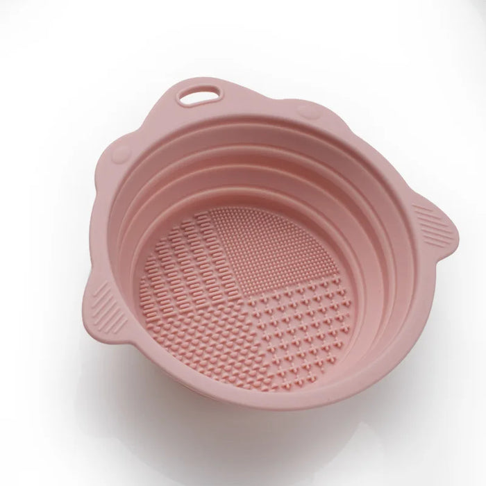 Multi-functional Silicone Makeup Brush Cleaning Bowl Powder Puff Beauty Washing Scrubber Pad with Folding Brush Holder