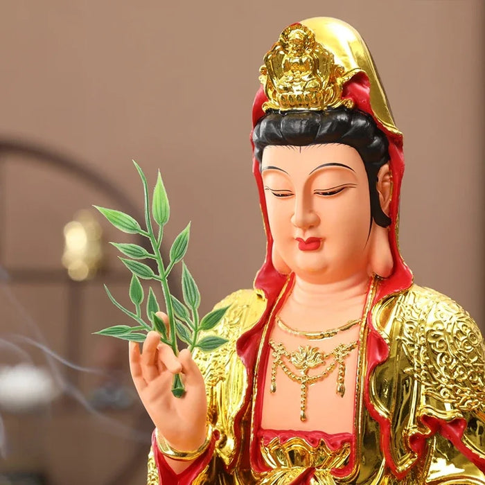 30CM/11.8"(H) Home worship of Guanyin Buddha Temple Handmade resin Guanyin Bodhisattva household ornaments Nanhai Guanyin God