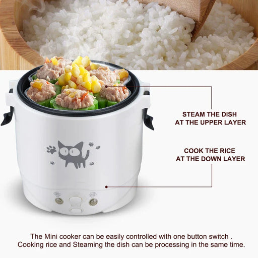 Electric Mini Rice Cooker Portable 1L Water Food Heater Machine Lunch Box Warmer 2 Persons Cooking Machine for Home Car Truck