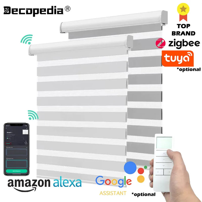 Decopedia Custom Made Zebra Blinds for Windows Motorized Roller Blinds Blackout Day and Night Window Blinds for Sliding Door