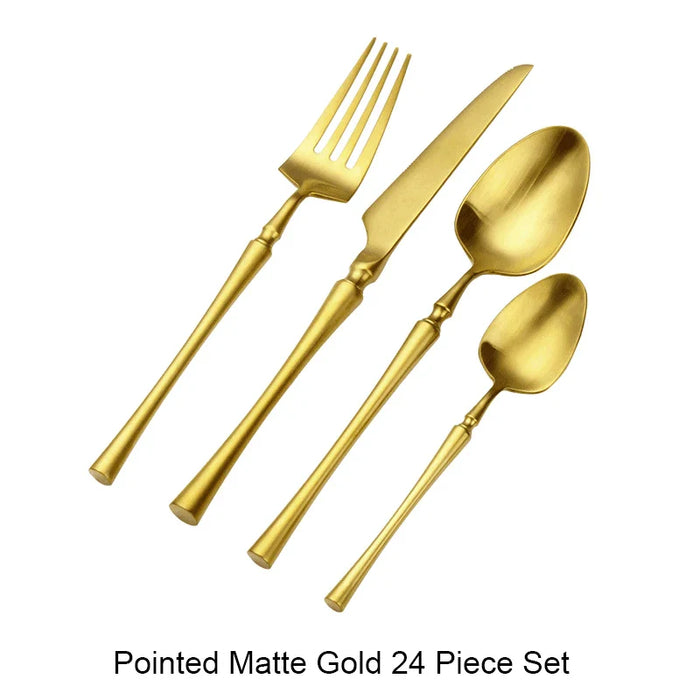 24 Pcs Mirror Matte Stainless Steel Black Gold Silver Cutlery Dinnerware Tableware Knife Spoon Fork Flatware Set Dishwasher Safe