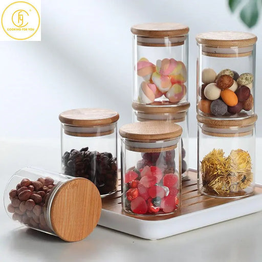 Family 10pcs 230ml Glass Round Food Storage Tank with Lid Kitchen Coffee Beans Tea Grains Canister Home Nut Tea Leaf Storage Jar